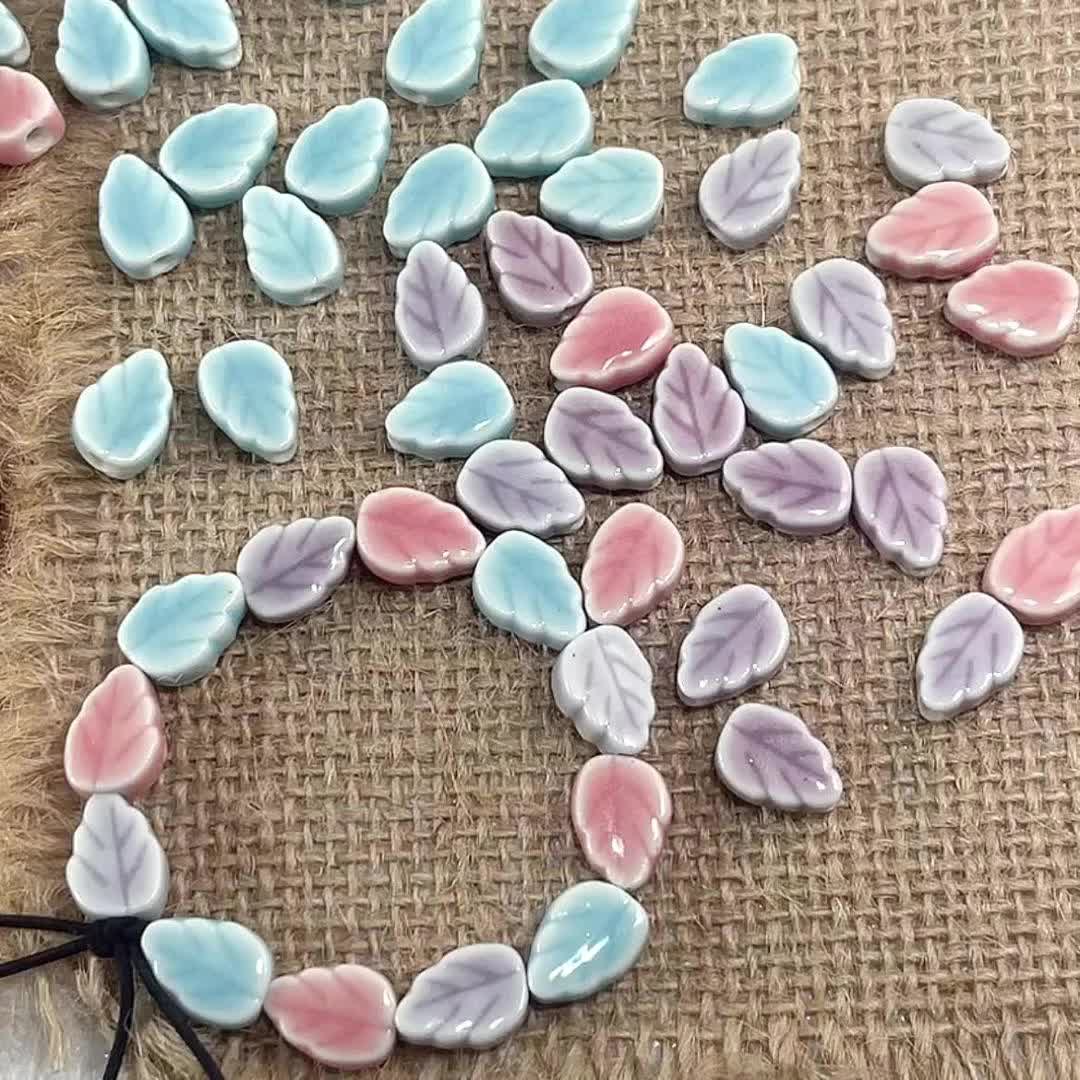 30pcs Leaf-Shaped Ceramic Beads for Handmade Jewelry
